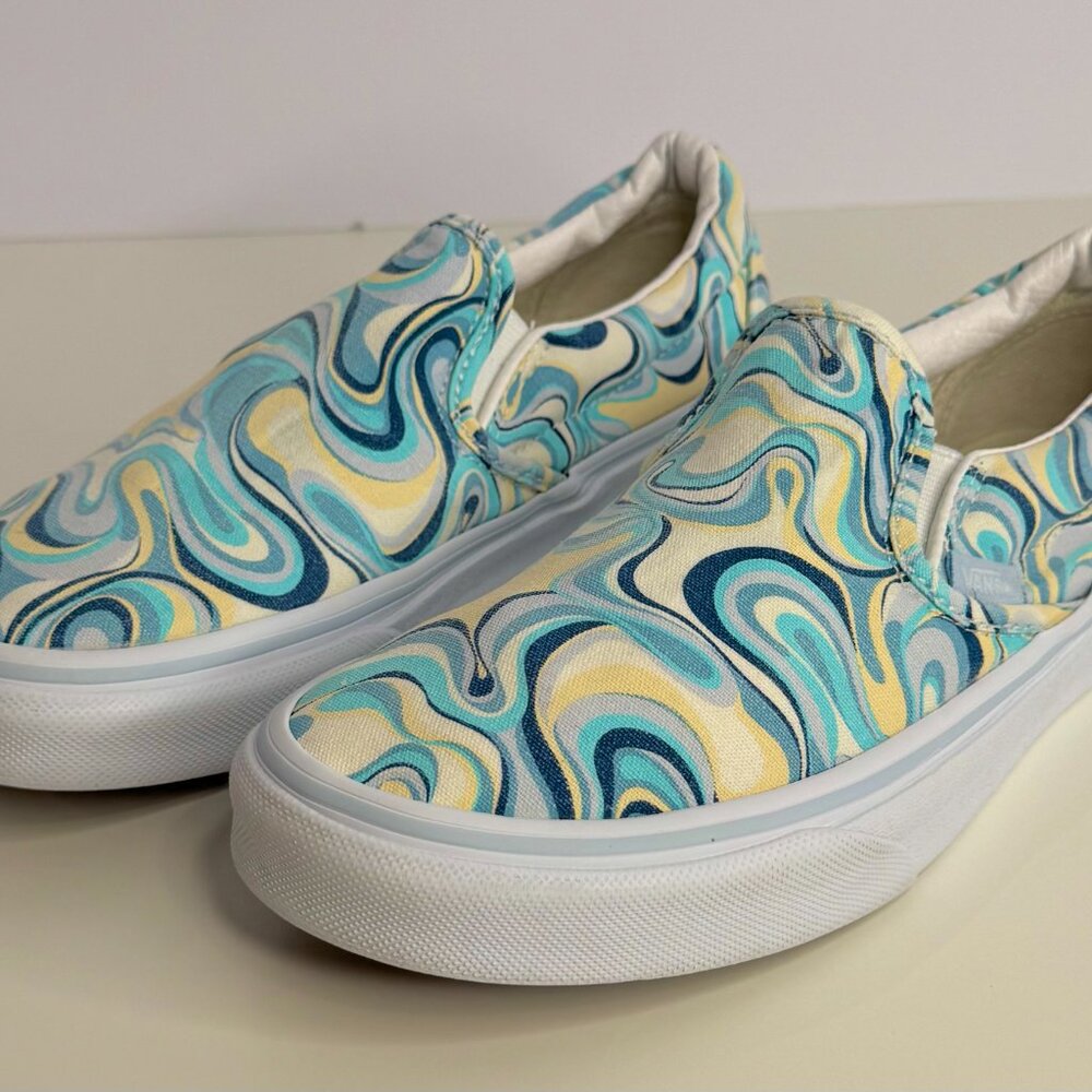 Women's 6.5 Vans Slip-On Swirl Turquoise Skate Shoes - Picture 8 of 8